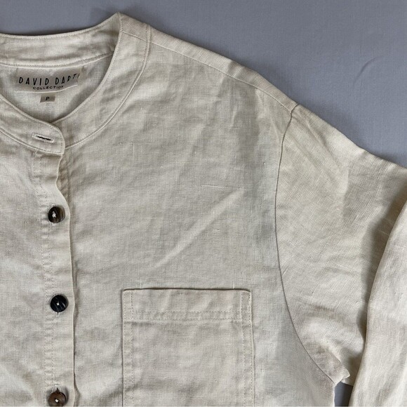 David Dart 100% Linen Button Closure Blouse Women's Size P Beige Pocket Vintage - Picture 3 of 12